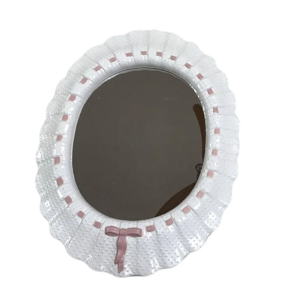 Home Interiors White and Pink Decorative Oval Mirror With Bow